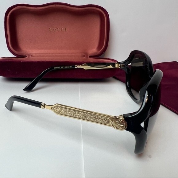 Gucci Womens Sunglasses GG0076S 002 Black/Gold Frames - Picture 4 of 15